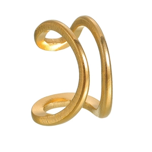 Close-up of golden double-loop ear cuff with elegant matte finish and minimalist design