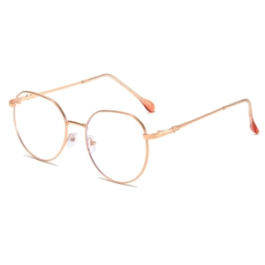 Modern rose gold round metal glasses frame featuring stylish anti-blue light square lenses