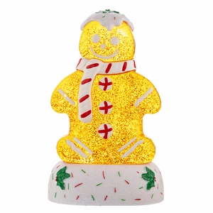 Christmas gingerbread man water globe ornament with gold glitter and red scarf