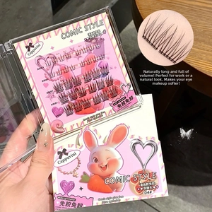 Detailed macro view of 04# natural lash clusters with glue-free design in pink packaging