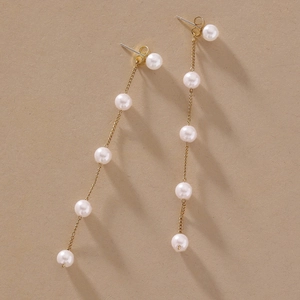 Elegant Long Tassel Drop Earrings With Imitation Artificial Pearl And Silver Earring Post Minimalist Versatile Jewelry For Women