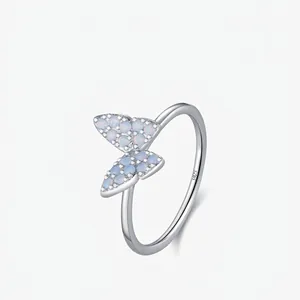 Butterfly Ring 925 Sterling Silver Light Blue Opal Elegant Sweet Ladylike Style Jewelry Gift For Women