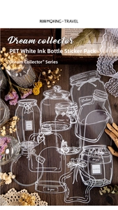 Vintage PET-Sticker-Set mit eleganten transparenten Parfüm- und Medizinflaschen aus Glas