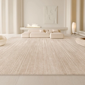 Alfombra de lujo estilo crema impermeable con textura de rayas para salón minimalista