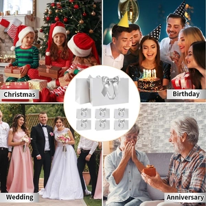 Detailed set of premium white gift bags with silver ribbons for versatile celebrations