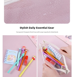 Macro detail of mesh-textured transparent PVC material and zipper on portable pencil case