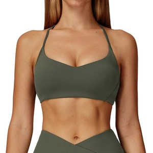 Ensemble de yoga vert olive pour femme avec brassière de sport et legging à taille haute en V