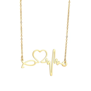 Golden stethoscope heart and heartbeat pendant necklace made of stainless steel for women
