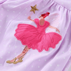 Robe tricotée mauve à pois pour filles avec broderie détaillée de fée et paillettes