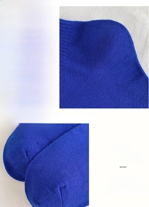Detail of blue checkered cotton socks showing reinforced heel and toe with seamless stitching
