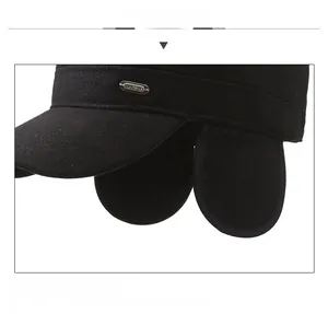 Detail showing high-quality wool fabric and ear protection of this winter hat for men
