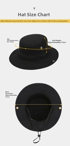 Detailed dimension chart showing head circumference and brim size for camouflage sun hat