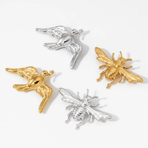 Stainless Steel Bee Peace Dove Brooches Elegant Gold PVD Plated Animal Pin Jewelry For Suits Coats Unisex Fashion