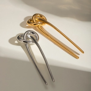 Minimalist U-shaped knot hairpins in gold and silver stainless steel metal finish