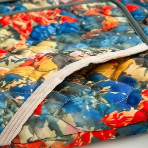 Quilted cotton jacket with abstract oil painting prints and heart geometric patterns