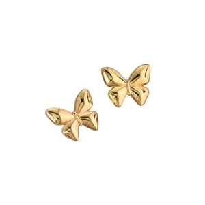 Minimalist butterfly stainless steel stud earrings in polished golden metal finish