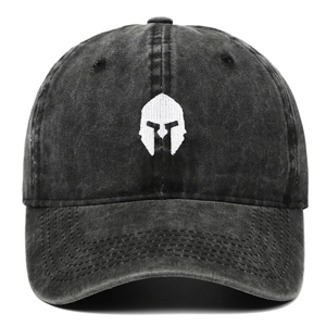 Washed Cotton Baseball Cap Spartan Knight Helmet Embroidery Vintage Distressed Adjustable Dad Hat For Men Women Retro Style