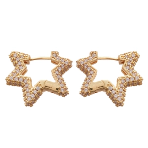Chic gold irregular star hoop earrings with micro-set white zircon stones for women