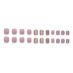 Short white French press-on nails with sparkling glitter finish and pearlescent texture
