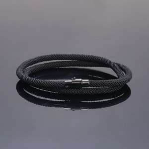 Minimalist black braided double-layer bracelet with magnetic metal clasp for couples