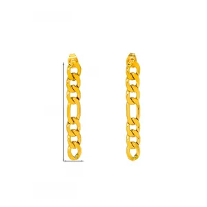 Dettaglio degli orecchini a catena cubana placcati oro 18K con misure 4,4 cm x 0,6 cm