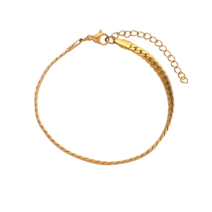Gold stainless steel flat snake chain bracelet with adjustable lobster clasp closure