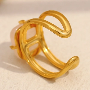 Bague minimaliste en argent S925 plaqué or 18K avec pierre précieuse carrée rose