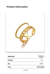 Detail of gold double-layer chain ring showing 1.7cm size and 2g stainless steel weight