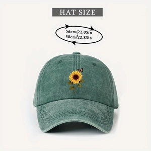 Size guide for sunflower embroidered vintage green baseball cap with 56-58cm head measurement