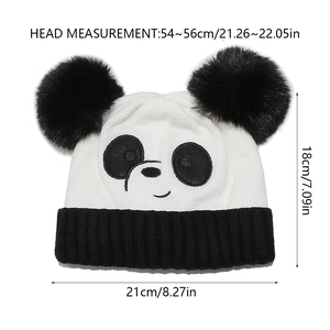 Tableau des tailles pour bonnet panda avec oreilles en peluche: 21cm sur 18cm