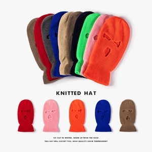 Knitted 3-Hole Balaclava Ski Mask Winter Warm Thickened Acrylic Ribbed Full Face Cover For Outdoor Riding Hip Hop Unisex