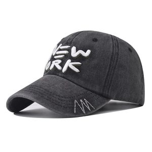Vintage Washed Cotton Baseball Cap 3D New York Embroidery Adjustable Retro Distressed Casual Sun Hat For Men Women