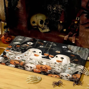 Detailed view of Halloween diatomaceous earth mat with ghost and pumpkin pattern