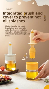 Detail of oil bottle featuring heat-resistant silicone brush and duck handle
