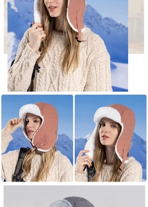 Pink winter trapper hat with quilted design and thick fleece lining for cold weather