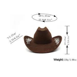 Tableau des tailles détaillé pour chapeau de cowboy marron avec broderies florales