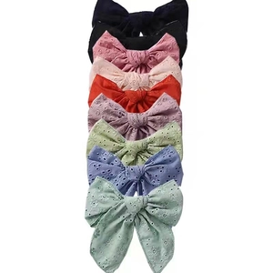 Embroidered lace bow hair clips for girls in multiple colors with swallowtail design