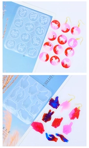 Détail macro de moules en silicone pour boucles d'oreilles en résine aux motifs variés
