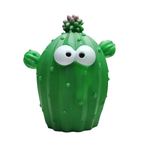 Cute green cactus LED night light with pink flower and cartoon eyes for kids room decor
