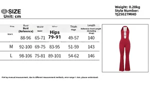 Size chart for women's V-neck halter sleeveless jumpsuit with measurements in centimeters