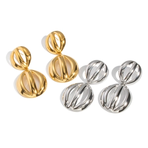 Exaggerated geometric hollow spherical stud earrings in gold and silver stainless steel