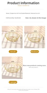 Detailed size specifications for small medium and large golden iron fruit storage baskets