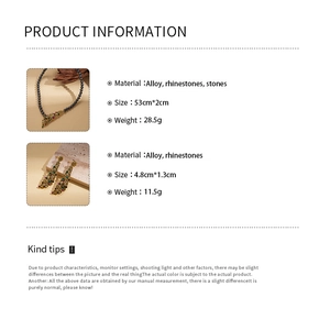 Detailed size specifications for vintage flower necklace and earrings with rhinestones