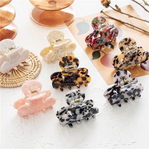 Hair Claw Cellulose Acetate Marble Print Tortoiseshell Geometric Shark Clip Vintage Elegant Accessories Women