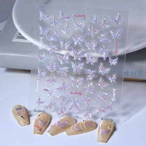 Nail Art Stickers 5D Embossed Butterfly 3D Laser Aurora Holographic DIY Manicure Decoration Adhesive