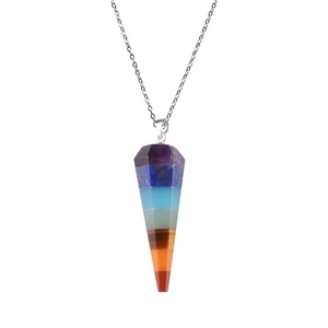 Seven Chakra Natural Crystal Stone Hexagonal Cone Pendant Necklace Spiritual Healing Stone Reiki Point Meditation Jewelry Unisex Gift