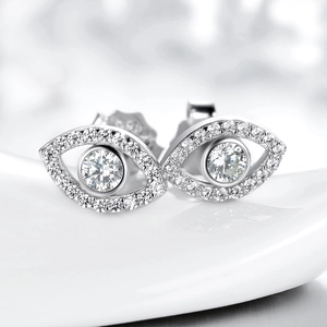 Sparkling S925 sterling silver evil eye stud earrings with pave-set cubic zirconia