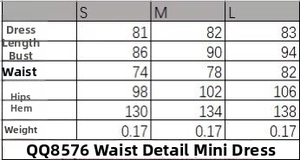 Tableau des tailles détaillé pour la mini robe tendance avec mesures du S au L