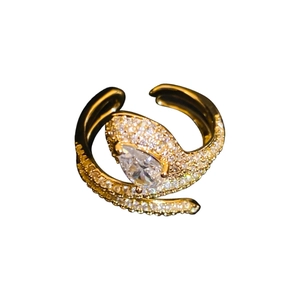 Gold plated snake wrap ring with sparkling zircon stones and adjustable open design