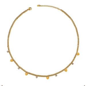 Gold-plated stainless steel necklace with heart pendants and sparkling zircon stones